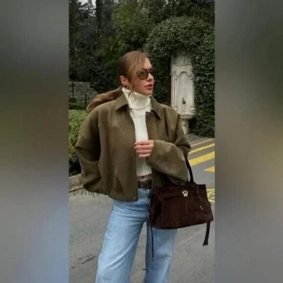 ZARA FAUX SUEDE BOMBER JACKET - Picture 1 of 8